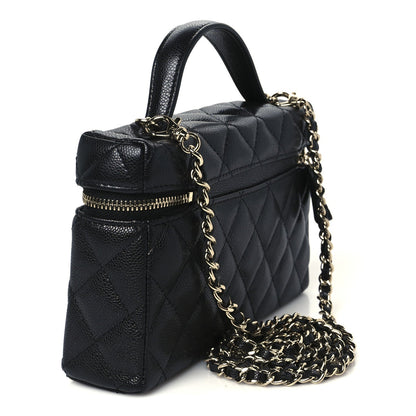 Caviar Quilted Top Handle Slim Vanity With Chain Black