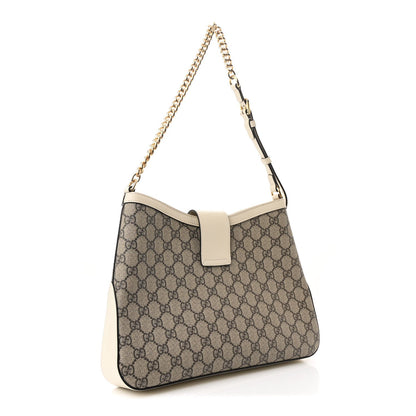 GG Supreme Monogram Moon Calfskin Medium Padlock Shoulder Bag Beige Ebony Mystic White