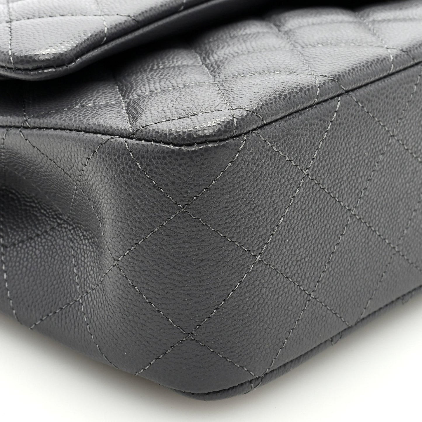 Caviar Quilted Medium Double Flap Dark Grey