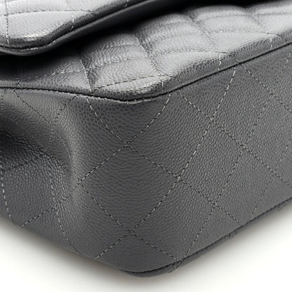 Caviar Quilted Medium Double Flap Dark Grey