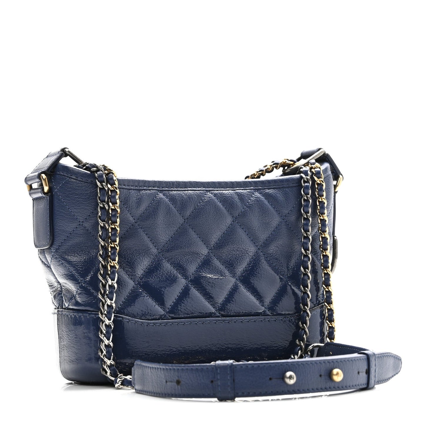 Patent Goatskin Quilted Small Gabrielle Hobo Blue