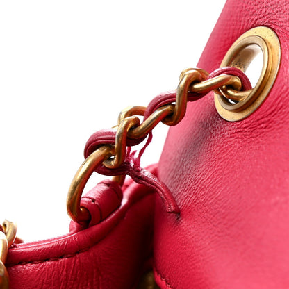 Lambskin Quilted Mini Rectangular Pearl Crush Flap Fuchsia
