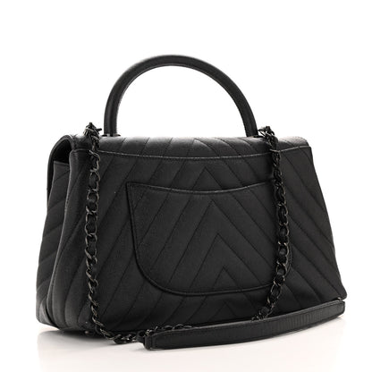 Caviar Chevron Quilted Small Coco Handle Flap So Black