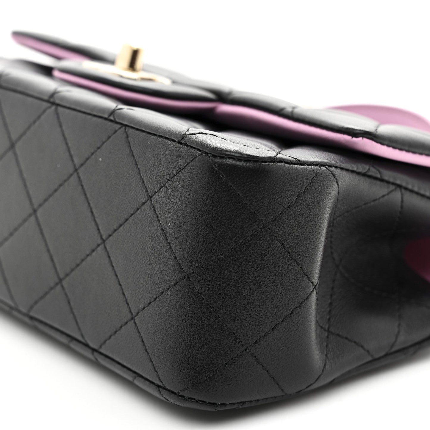 Lambskin Quilted Bi-Color Mini Top Handle Rectangular Flap Black Lilac