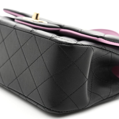 Lambskin Quilted Bi-Color Mini Top Handle Rectangular Flap Black Lilac