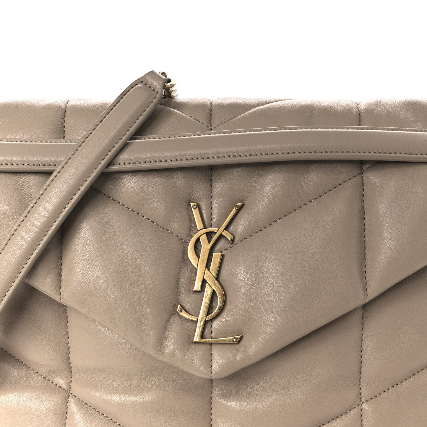 Lambskin Quilted Medium Loulou Puffer Monogram Chain Satchel Dark Beige