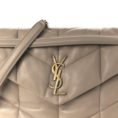 Lambskin Quilted Medium Loulou Puffer Monogram Chain Satchel Dark Beige