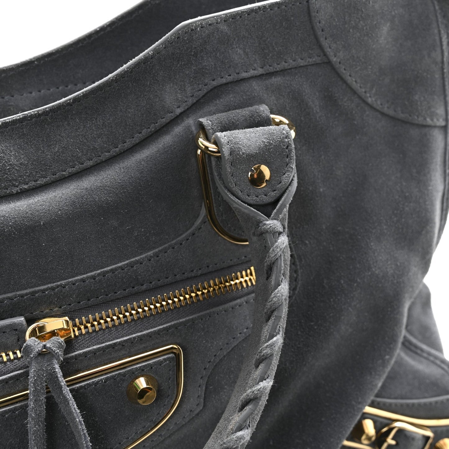 Suede Gold Metallic Edge Hardware City Gris Plomb