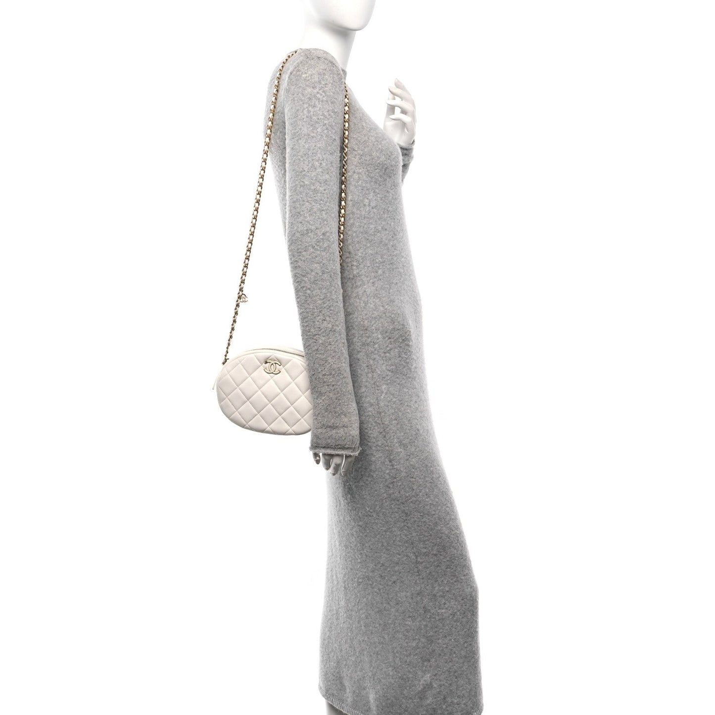 Lambskin Enamel Quilted Mini Clip Round Camera Case White