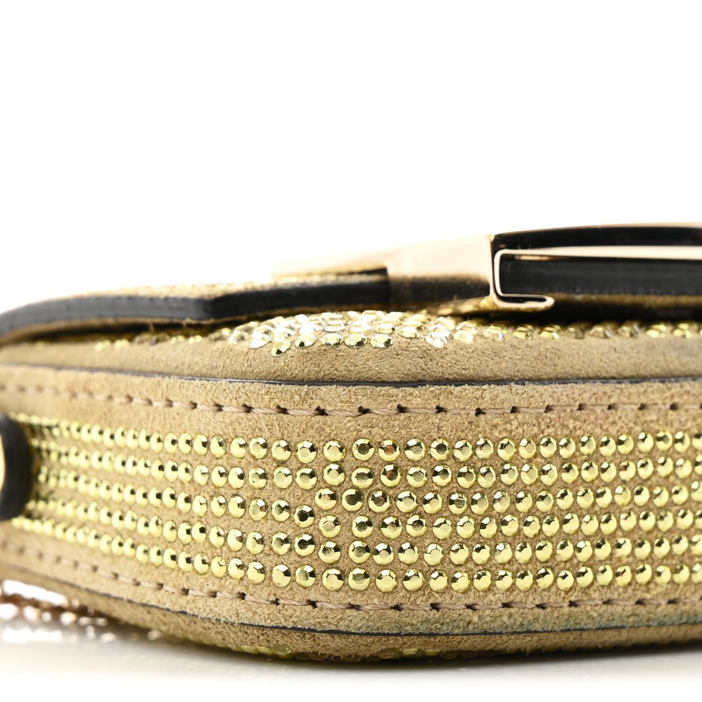 Crystal Vitello Laminato FF Nano Maxi Buckle Baguette Charm Light Gold