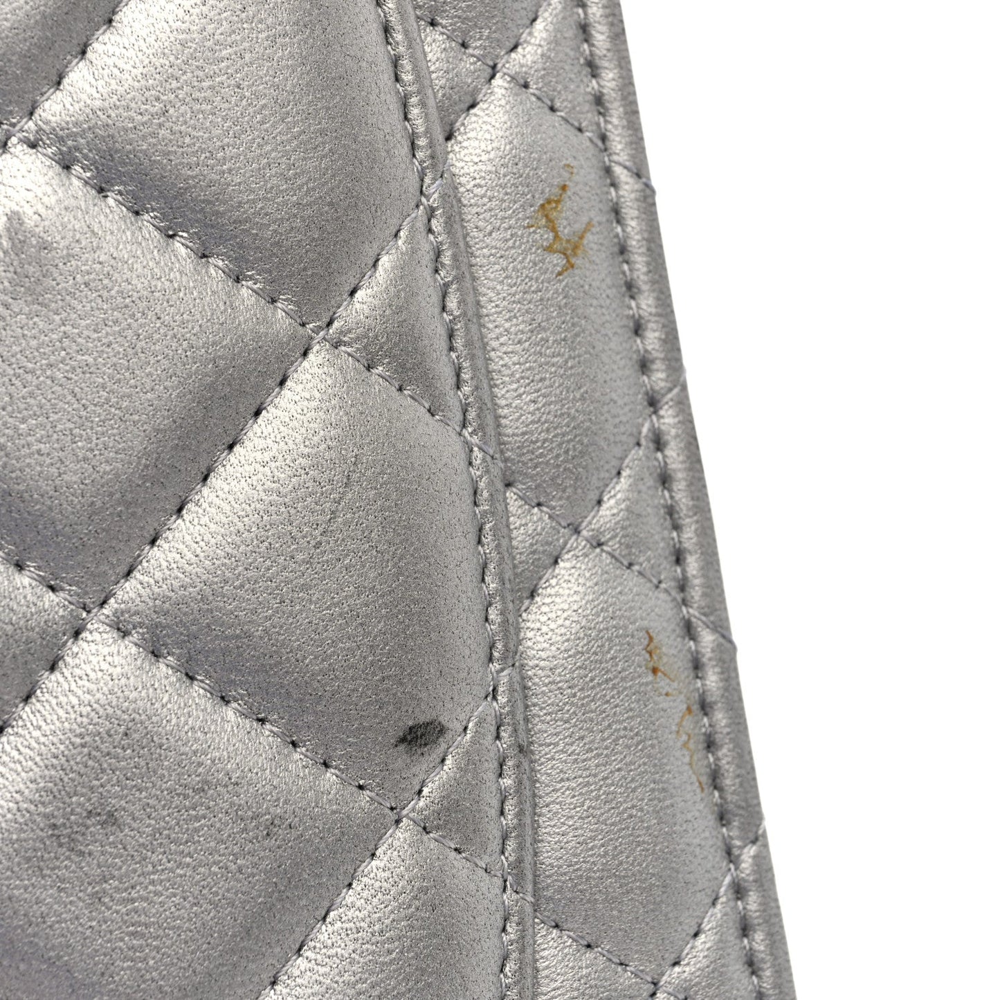 Metallic Lambskin Quilted Clutch With Chain Silver