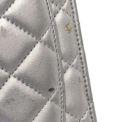 Metallic Lambskin Quilted Clutch With Chain Silver