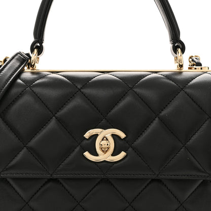 Lambskin Quilted Small Trendy CC Dual Handle Flap Bag Black