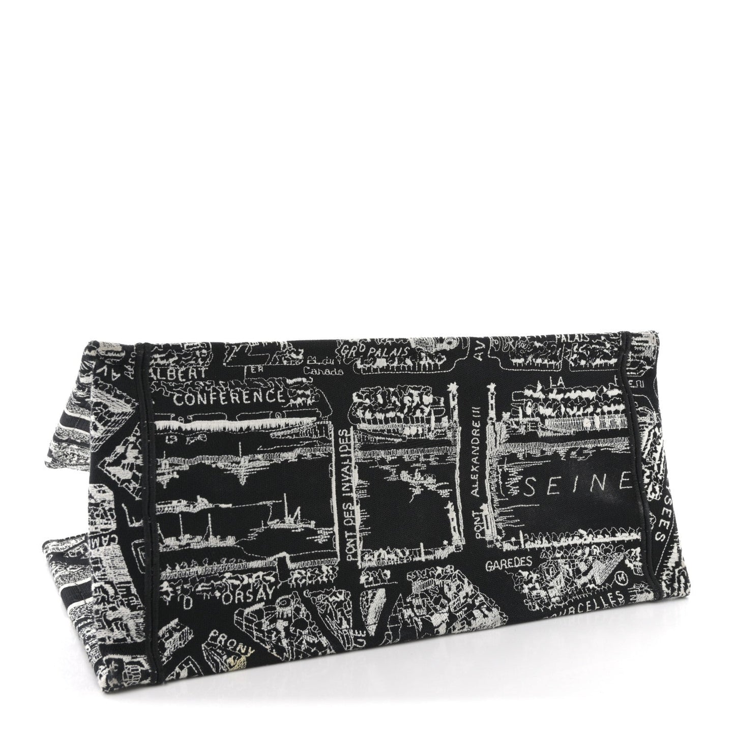 Canvas Embroidered Medium Plan De Paris Book Tote Black White