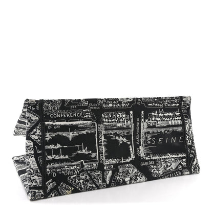 Canvas Embroidered Medium Plan De Paris Book Tote Black White