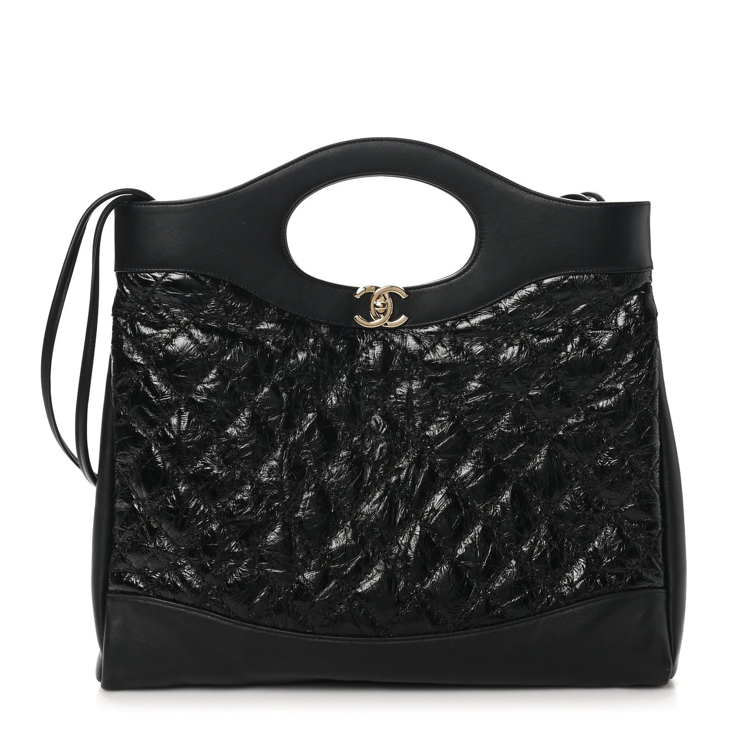 Crumpled Calfskin Quilted 31 Large Shopping Bag Black