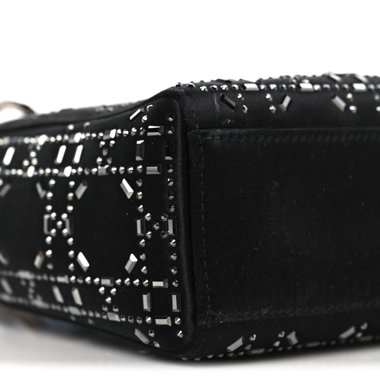 Satin Crystal Cannage Mini Lady Dior Black