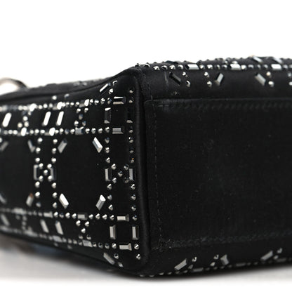 Satin Crystal Cannage Mini Lady Dior Black