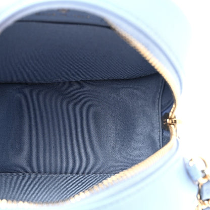 Lambskin Quilted Round Clutch With Chain Light Blue