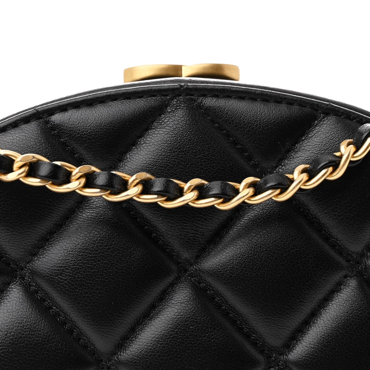 Lambskin Round Clutch With Chain Black