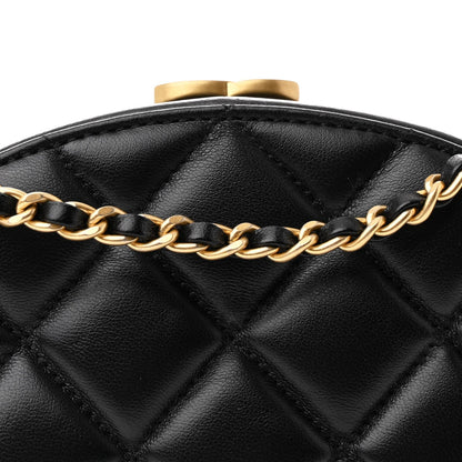 Lambskin Round Clutch With Chain Black