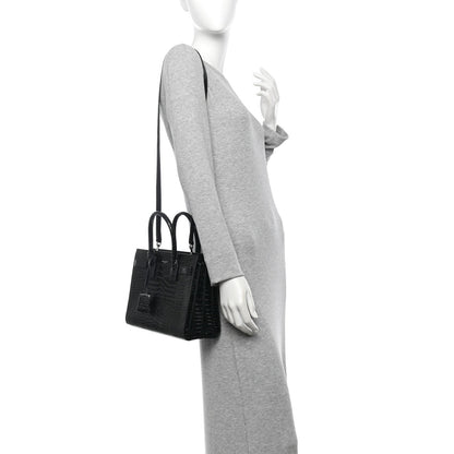 Calfskin Crocodile Embossed Baby Sac De Jour Black