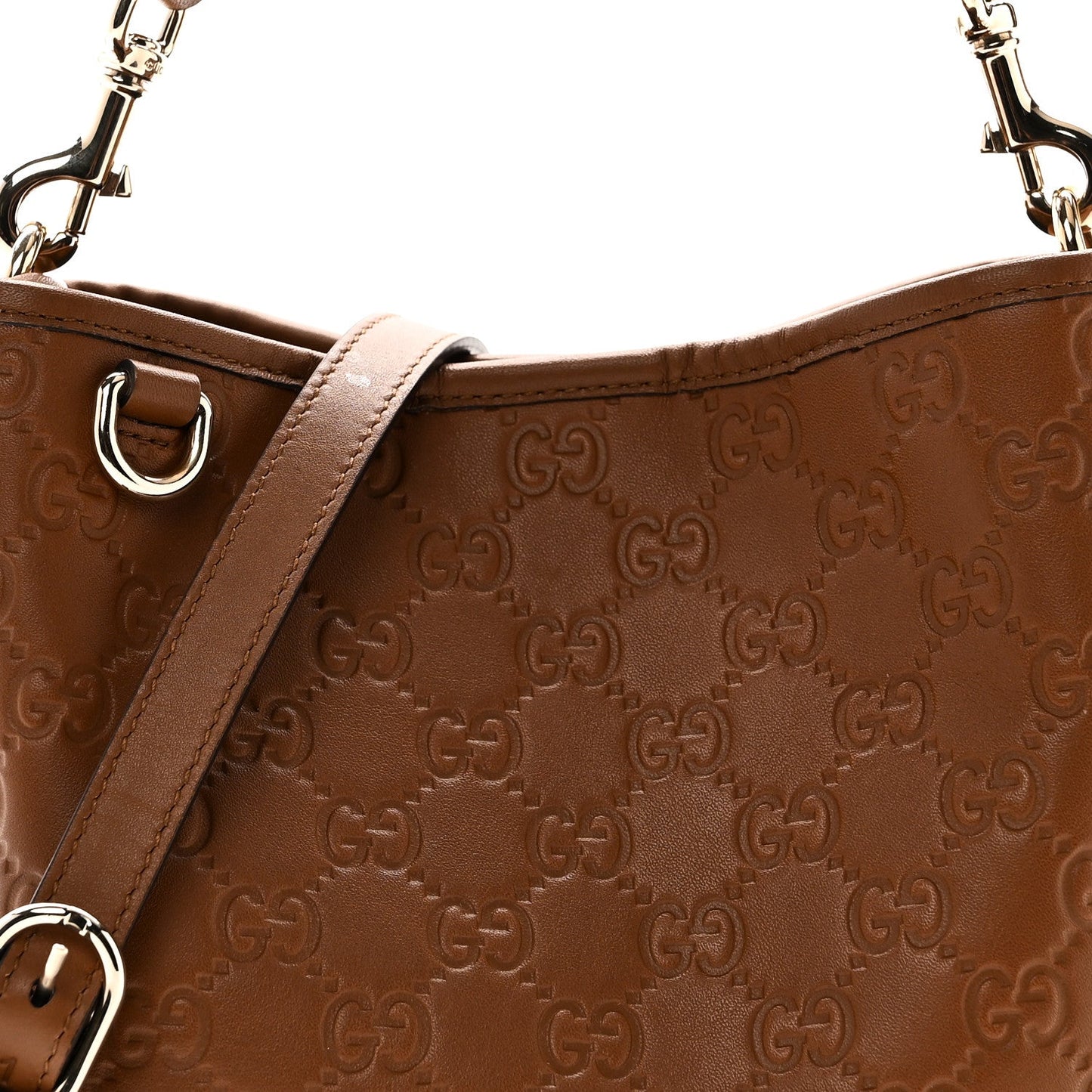 GG Calfskin Embossed Emblem Small Bucket Bag Brown