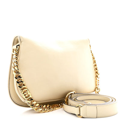 Roxy Calfskin Blondie Chain Shoulder Flap Bag Mystic White