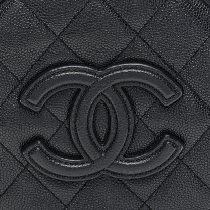 Caviar Quilted Small Round Vanity With Chain  Black