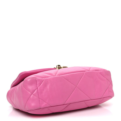 Shiny Lambskin Quilted Medium Chanel 19 Flap Neon Pink