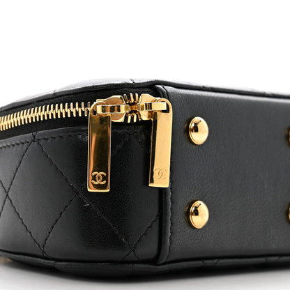 Lambskin Quilted Mini Chic Riviera Top Handle Vanity Case Black