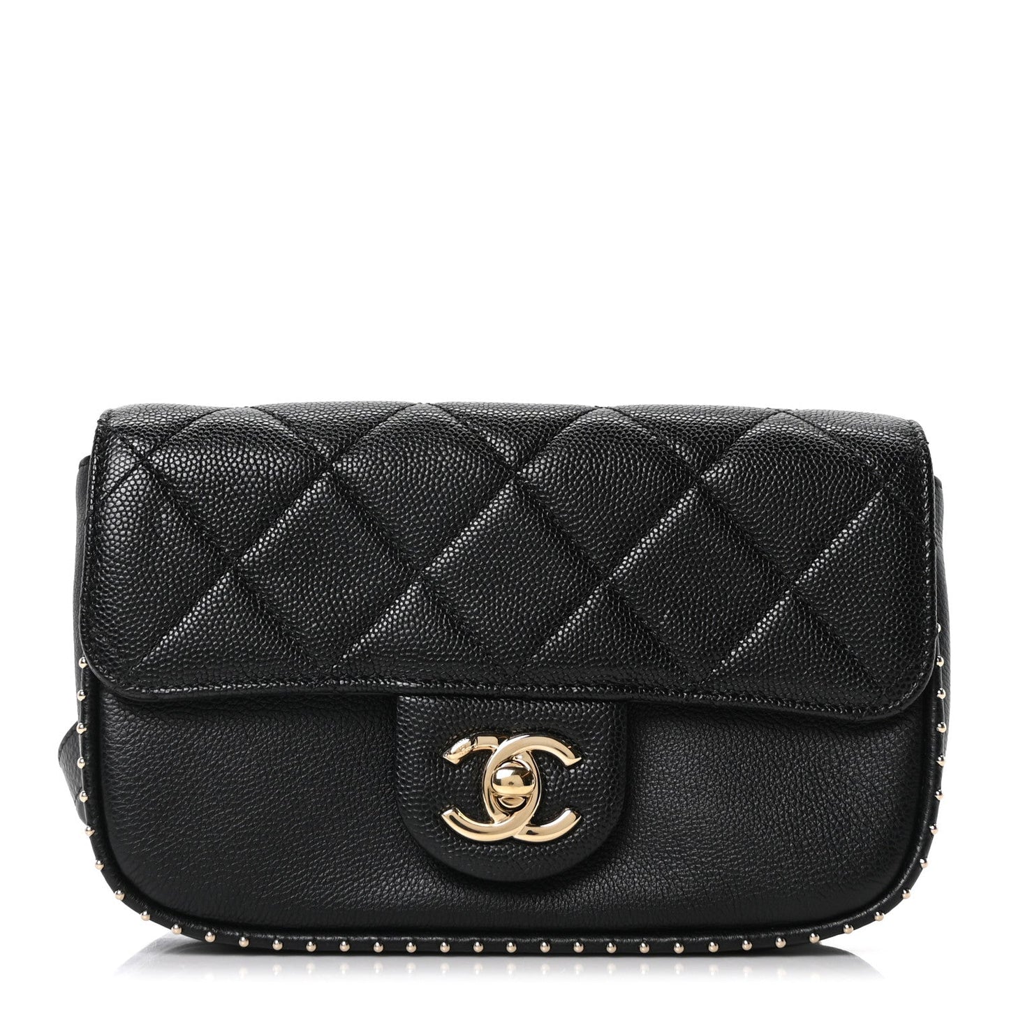 Caviar Quilted Studded Flap Waist Bag Black