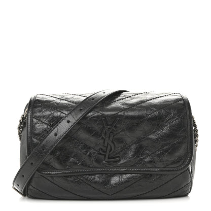 Crinkled Calfskin Matelasse Monogram Niki Body Bag Black