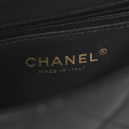 Lambskin Quilted Resin Pearl Chain Top Handle Flap Black
