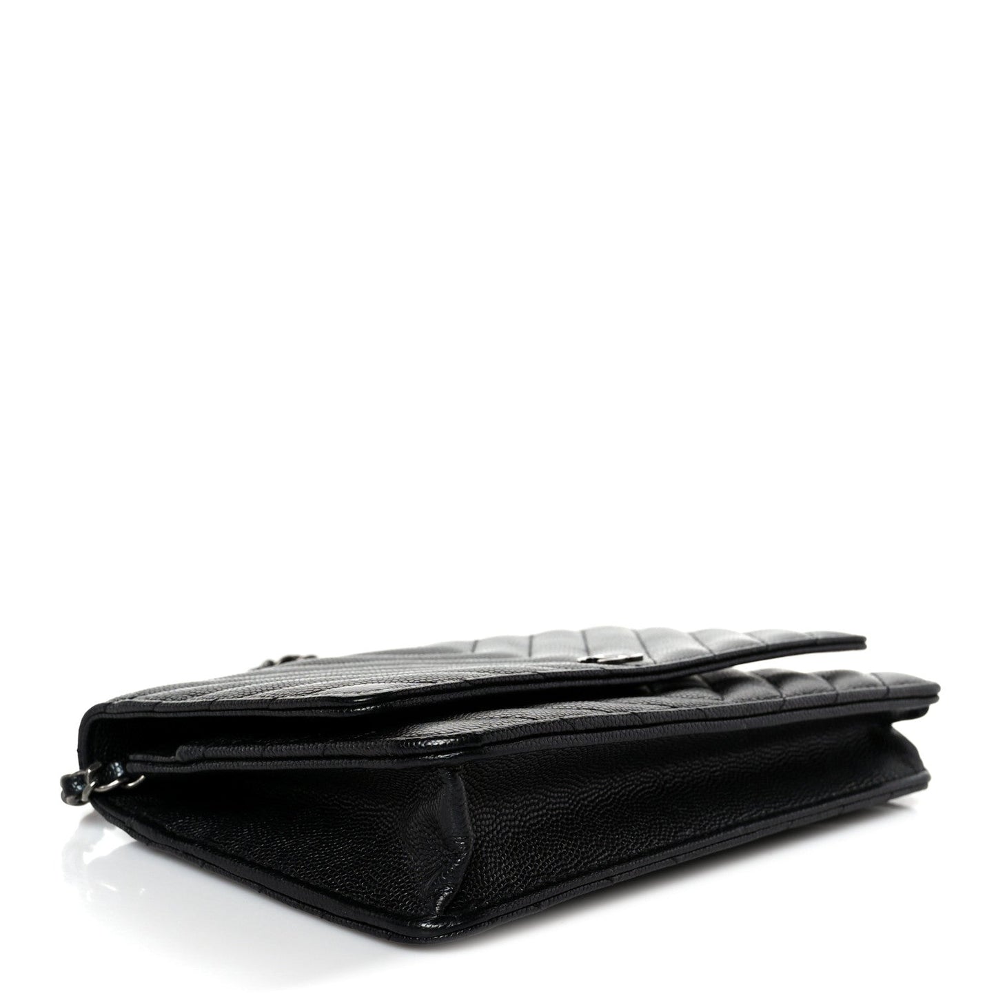 Iridescent Caviar Chevron Quilted Wallet On Chain WOC Black