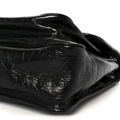 Crinkled Calfskin Matelasse Monogram Large Niki Chain Satchel Black