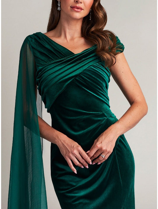 A-Line Evening Gown Elegant Dress Formal Court Train Sleeveless V Neck Velvet with Ruched Slit 2026