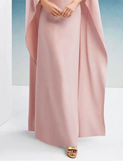 Sheath / Column Evening Gown Elegant Dress Wedding Guest Wedding Party Floor Length Sleeveless Jewel Neck Capes Chiffon with Shawl