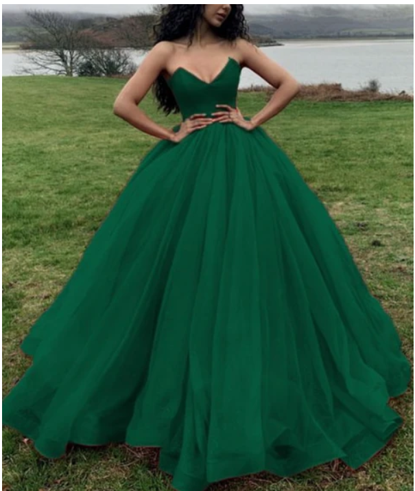 Green Ball Gowns Organza Green Puffy Prom Dresses