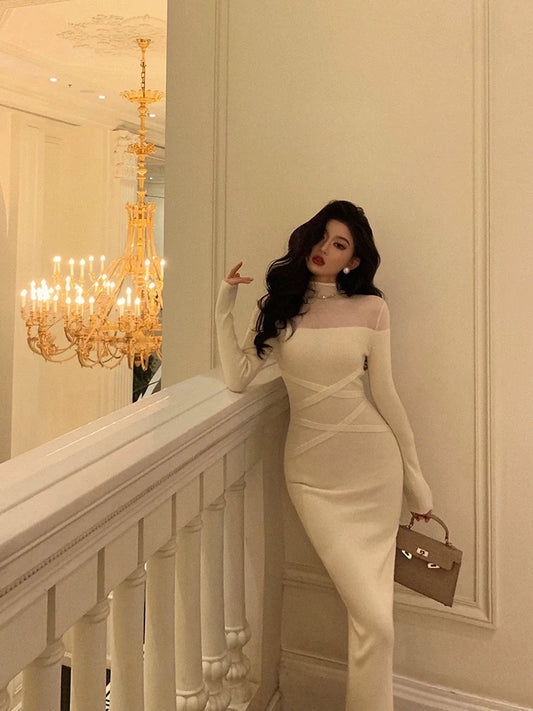 Knitted long-sleeved dress for women new style gentle long dress      S5577