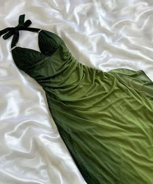 Green Shiny Elegant Strap Gradient Long Chiffon Ball Gowns Prom Dress Prom Dress