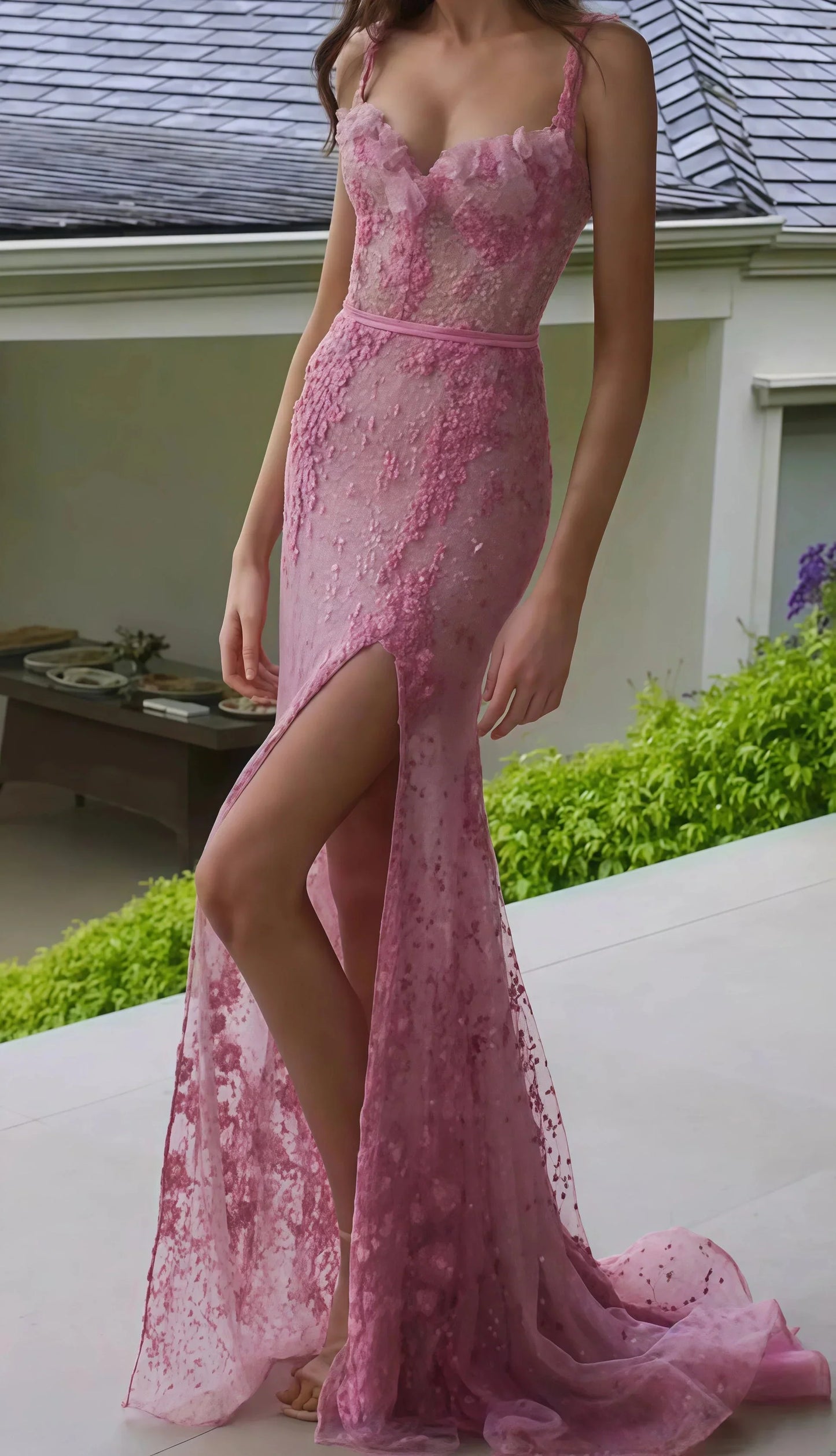 Line Pink Long Prom Dresses Prom Gown