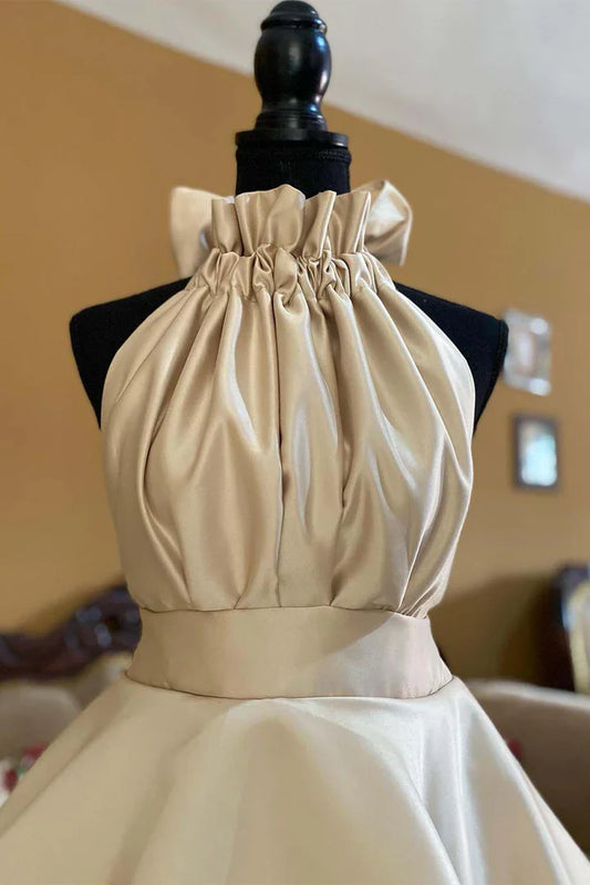 Hanging neck high neck layered back to school dress