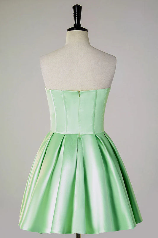 A-line Beads strapless transparent tight corset short back to school dress