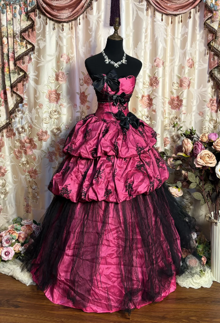 Hot Pink Ball Gowns Birthday Dresses Vintage Prom Gown