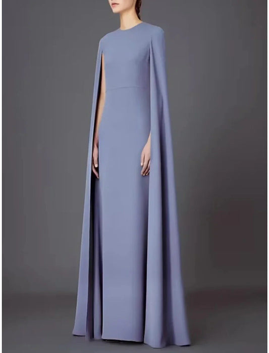 A-Line Evening Gown Elegant Dress Wedding Guest Party Wear Floor Length Sleeveless Jewel Neck Capes Chiffon with Shawl
