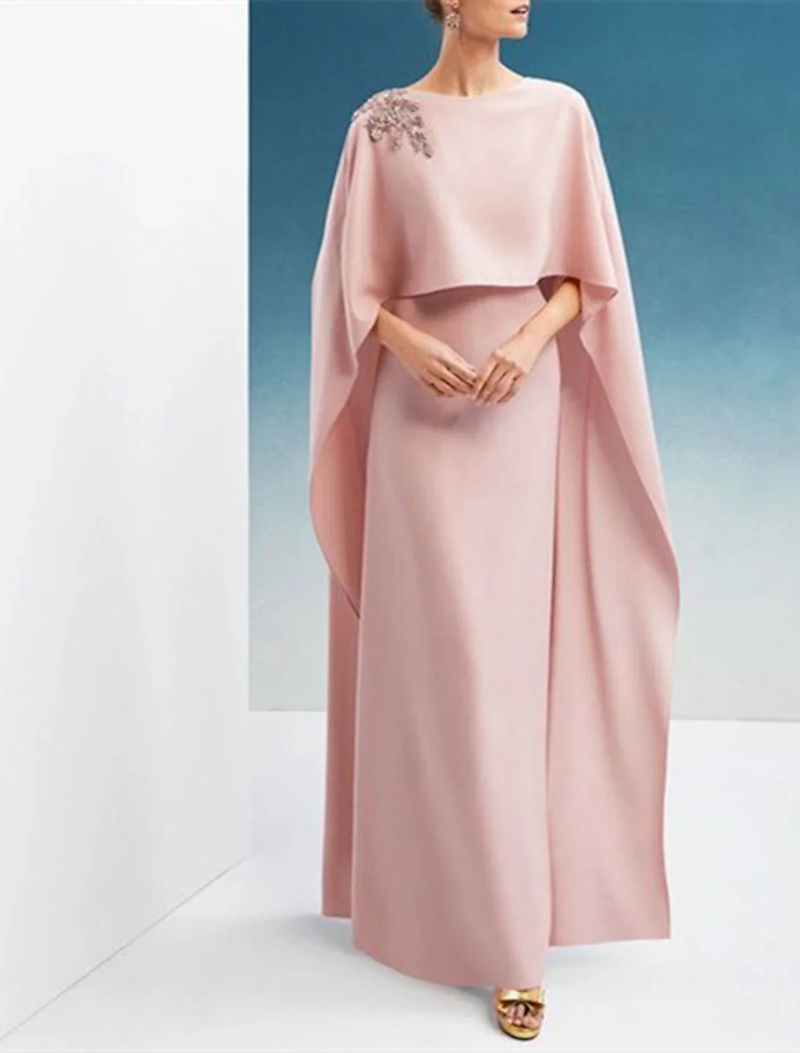 Sheath / Column Evening Gown Elegant Dress Wedding Guest Wedding Party Floor Length Sleeveless Jewel Neck Capes Chiffon with Shawl