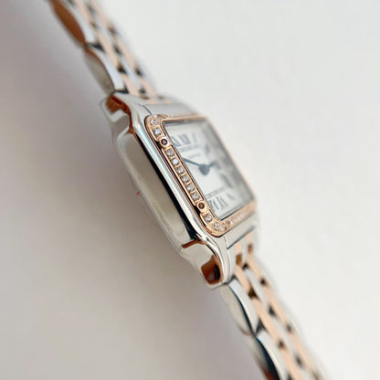 Panthere 22mm Pink Gold Silver Diamond Bezel Double Chain 44cm