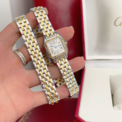 Panthere 22mm Gold Silver Diamond Bezel Double Chain 44cm