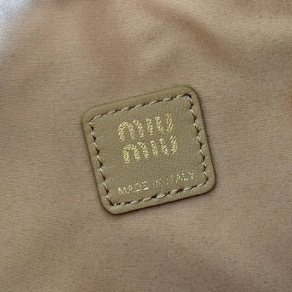 Miu Matelassé Pouch Bag 15cm Light Brown Leather